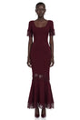 Sharon Burgundy Round Neck Maxi Dress with Lace Trim