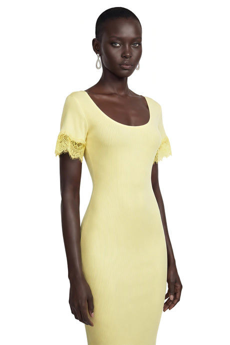 Bristol Maxi Dress Yellow Round Neck with Lace Trim