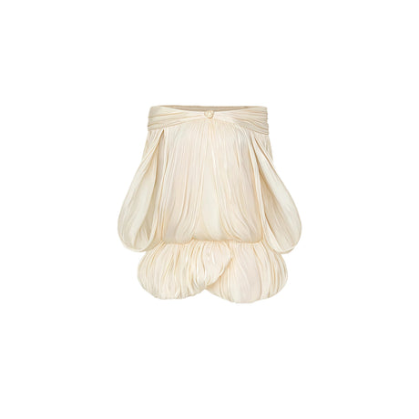 Hanna Mini Dress Neutral Asymmetrical Shirred Glossy