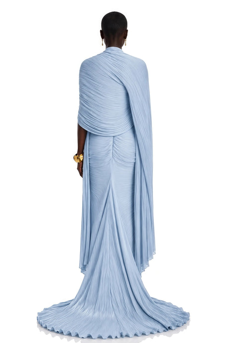 Nunzia Maxi Dress Blue Asymmetrical Cape
