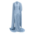 Shifra Blue Asymmetrical Cape Maxi Dress