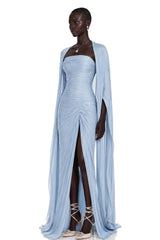 Shifra Blue Asymmetrical Cape Maxi Dress