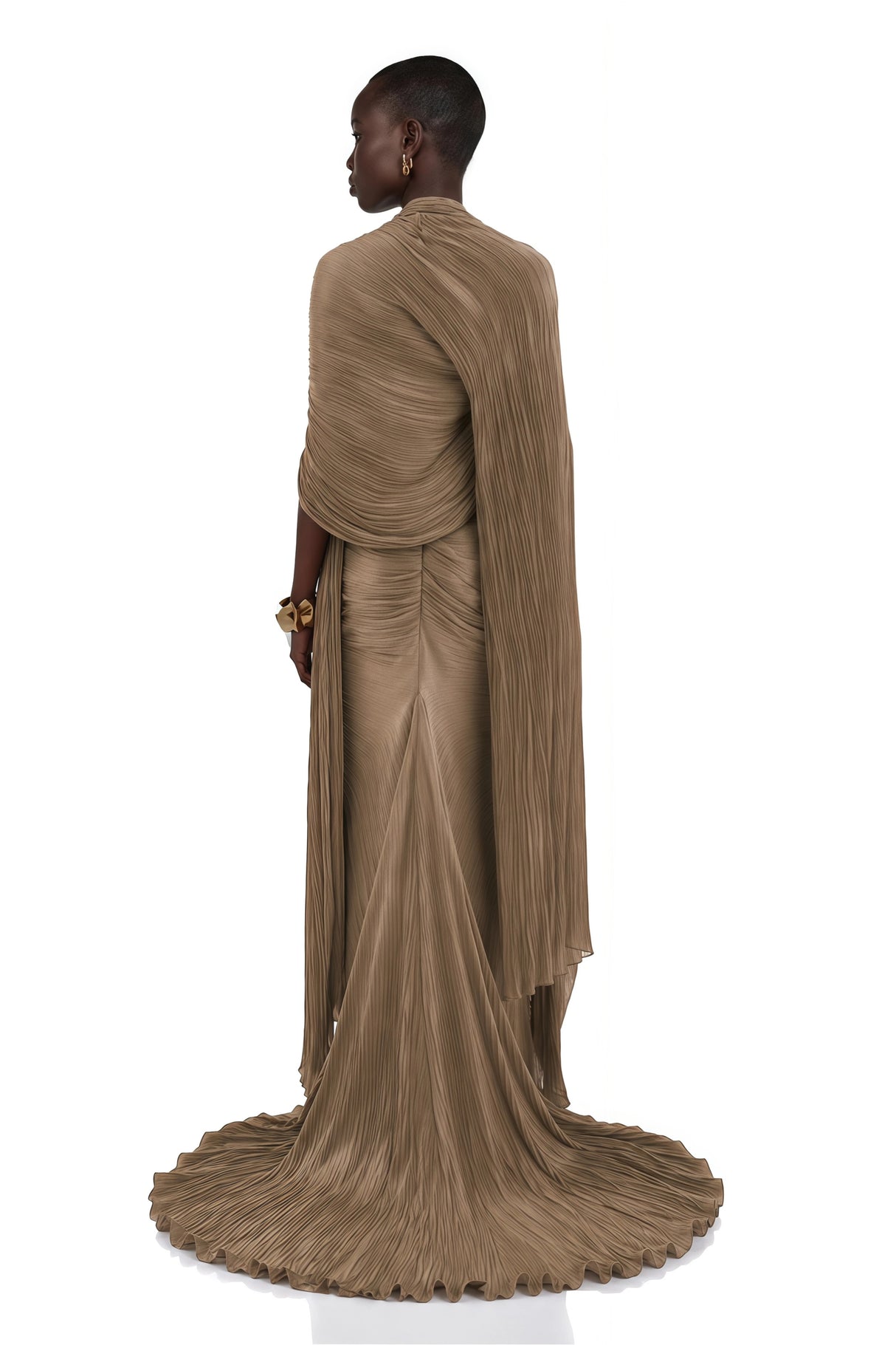 Shifra Brown Asymmetrical Cape Maxi Dress