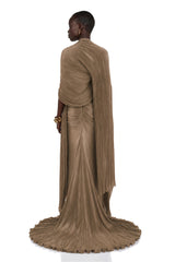 Shifra Brown Asymmetrical Cape Maxi Dress
