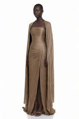 Shifra Brown Asymmetrical Cape Maxi Dress