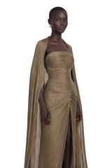 Shifra Brown Asymmetrical Cape Maxi Dress