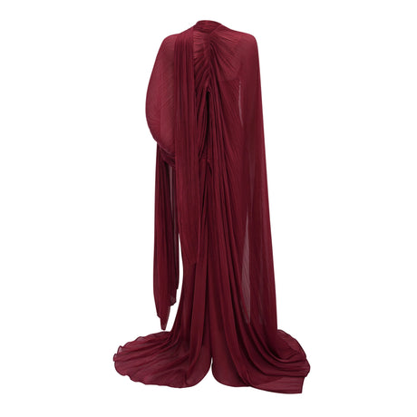 Josephine Maxi Dress Burgundy Asymmetrical Cape