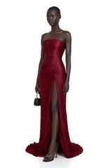 Shifra Burgundy Asymmetrical Cape Maxi Dress