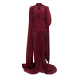 Shifra Burgundy Asymmetrical Cape Maxi Dress