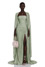 Shifra Green Asymmetrical Cape Maxi Dress