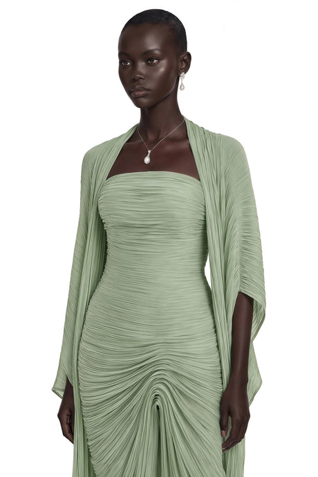 Valentina Maxi Dress Green Asymmetrical Cape