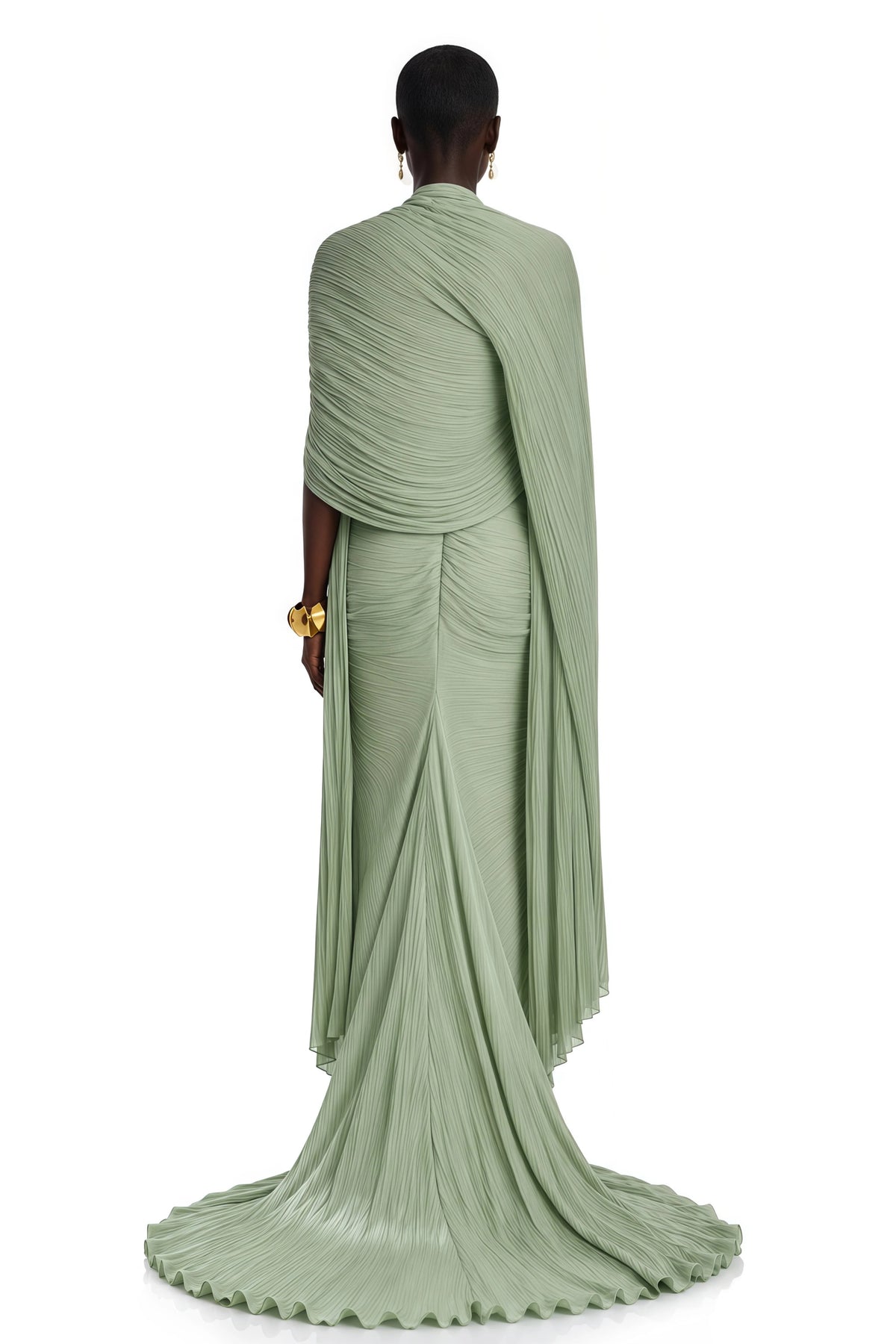 Shifra Green Asymmetrical Cape Maxi Dress