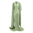 Shifra Green Asymmetrical Cape Maxi Dress