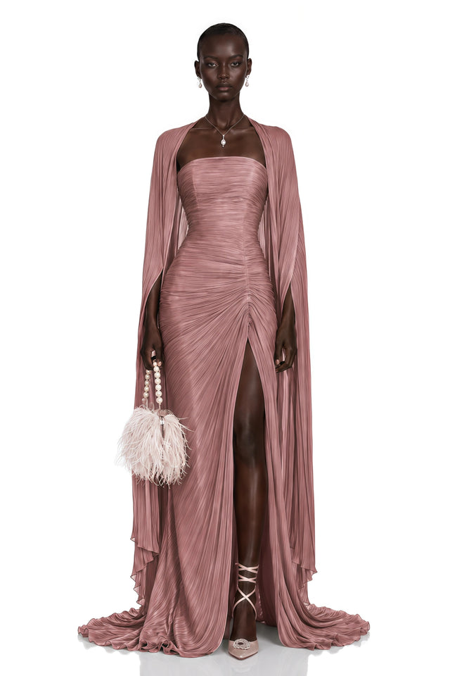 Shifra Pink Asymmetrical Cape Maxi Dress