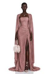 Shifra Pink Asymmetrical Cape Maxi Dress