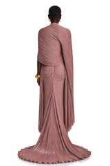 Shifra Pink Asymmetrical Cape Maxi Dress