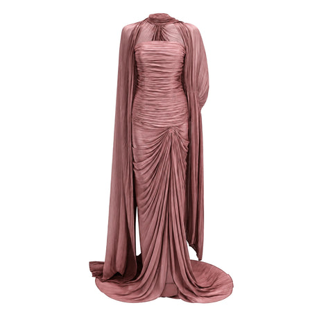 Silvia Maxi Dress Pink Asymmetrical Cape