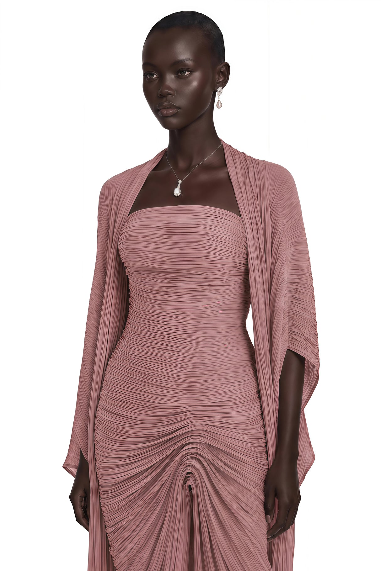 Shifra Pink Asymmetrical Cape Maxi Dress