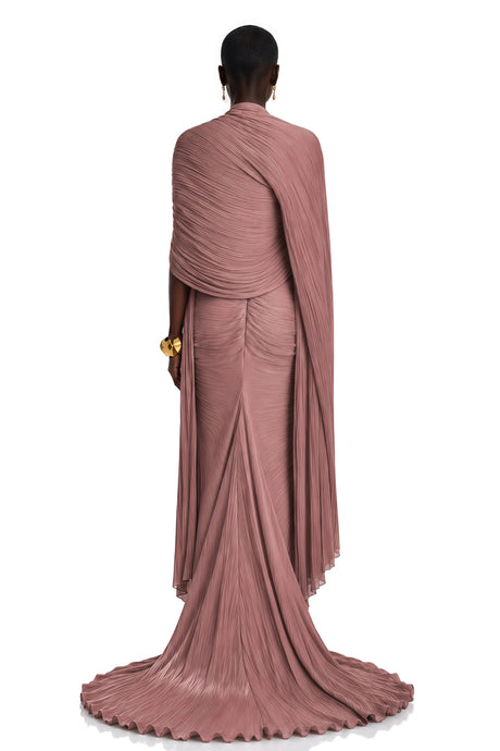 Maisie Maxi Dress Pink Asymmetrical Cape