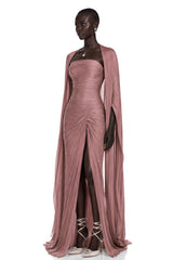 Shifra Pink Asymmetrical Cape Maxi Dress