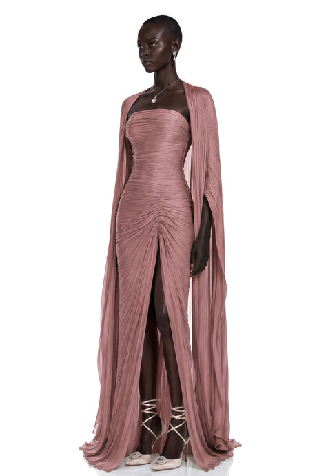 Silvia Maxi Dress Pink Asymmetrical Cape