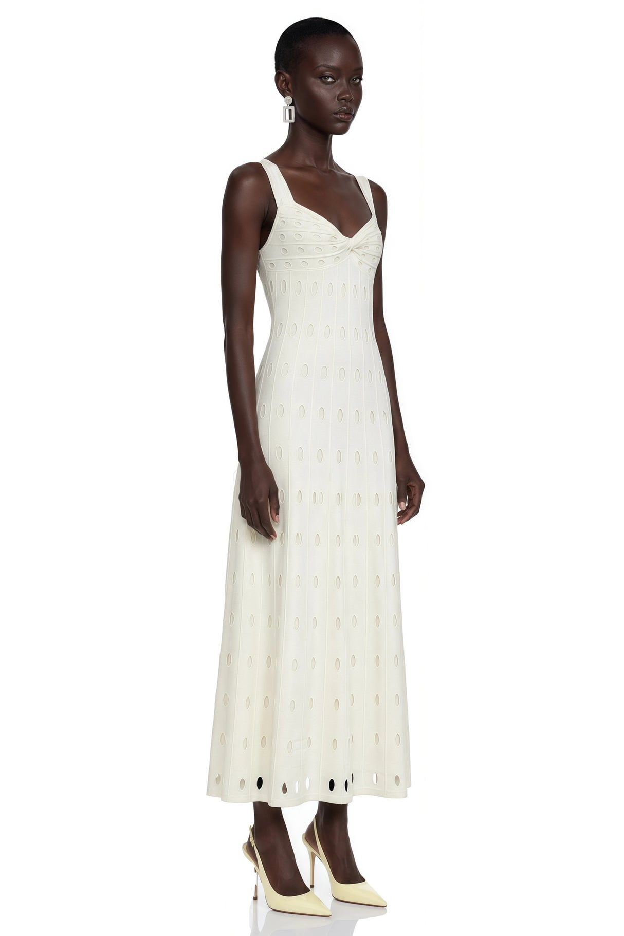 Shirley White CutOut Maxi Dress with Twist Front
