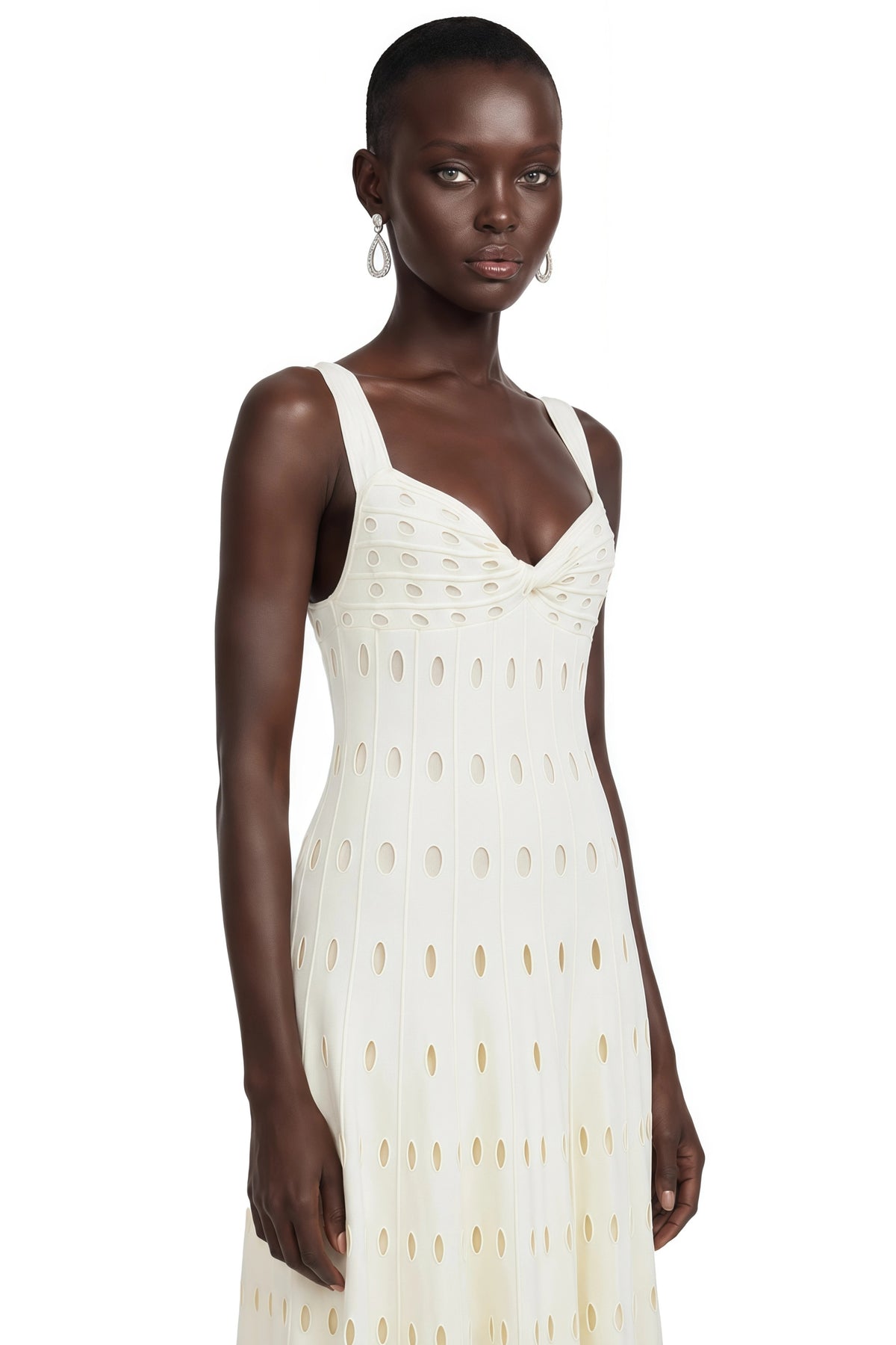 Shirley White CutOut Maxi Dress with Twist Front