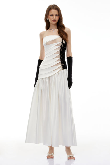 Clarissa Maxi Dress White Twist Front Pleated