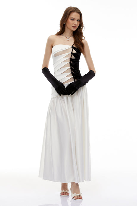 Clarissa Maxi Dress White Twist Front Pleated