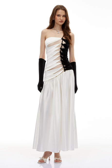 Clarissa Maxi Dress White Twist Front Pleated