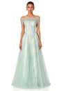 Siddiqa Green Print Tulle Pleated Maxi Dress