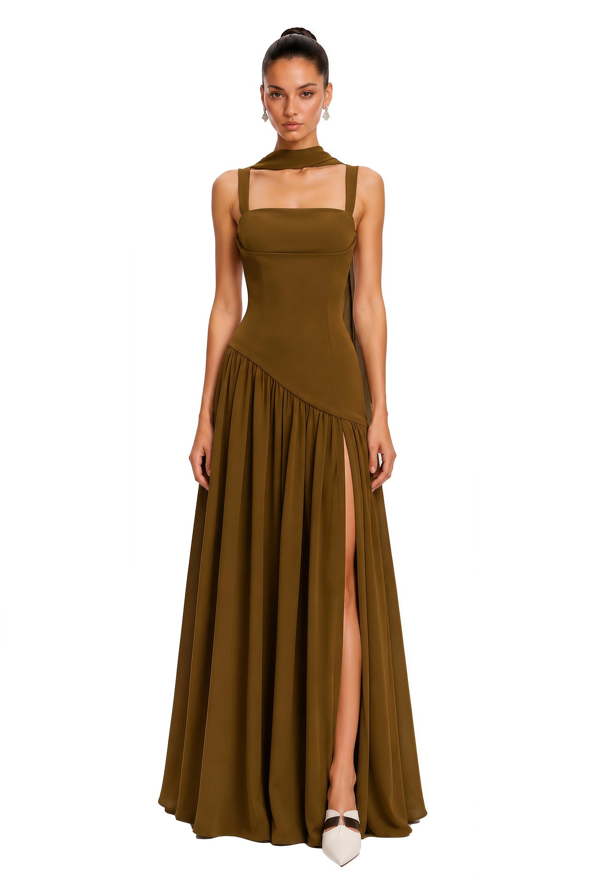 Sidonie Atrovirens Asymmetrical Maxi Gown Without Gloves