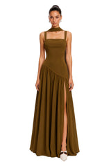 Sidonie Atrovirens Asymmetrical Maxi Gown Without Gloves