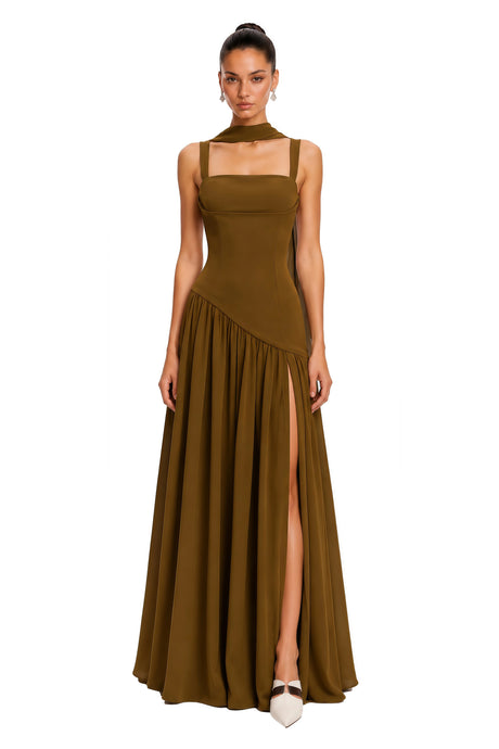 Vanessa Atrovirens Asymmetrical Maxi Gown (Without Gloves)