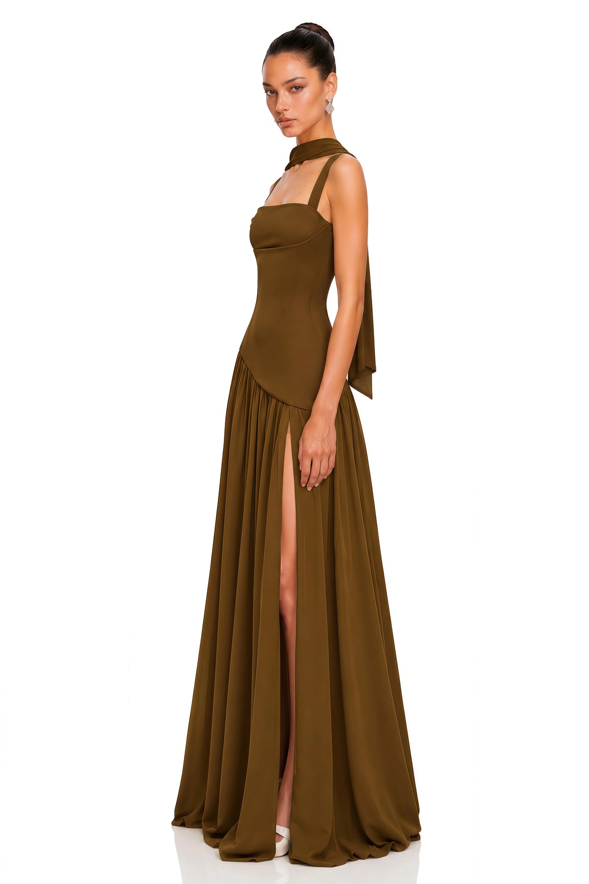 Sidonie Atrovirens Asymmetrical Maxi Gown Without Gloves