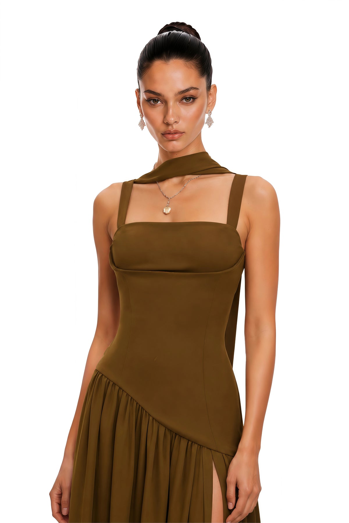 Sidonie Atrovirens Asymmetrical Maxi Gown Without Gloves