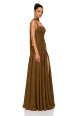 Sidonie Atrovirens Asymmetrical Maxi Gown Without Gloves