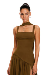 Sidonie Atrovirens Asymmetrical Maxi Gown Without Gloves