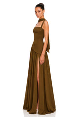 Sidonie Atrovirens Asymmetrical Maxi Gown Without Gloves
