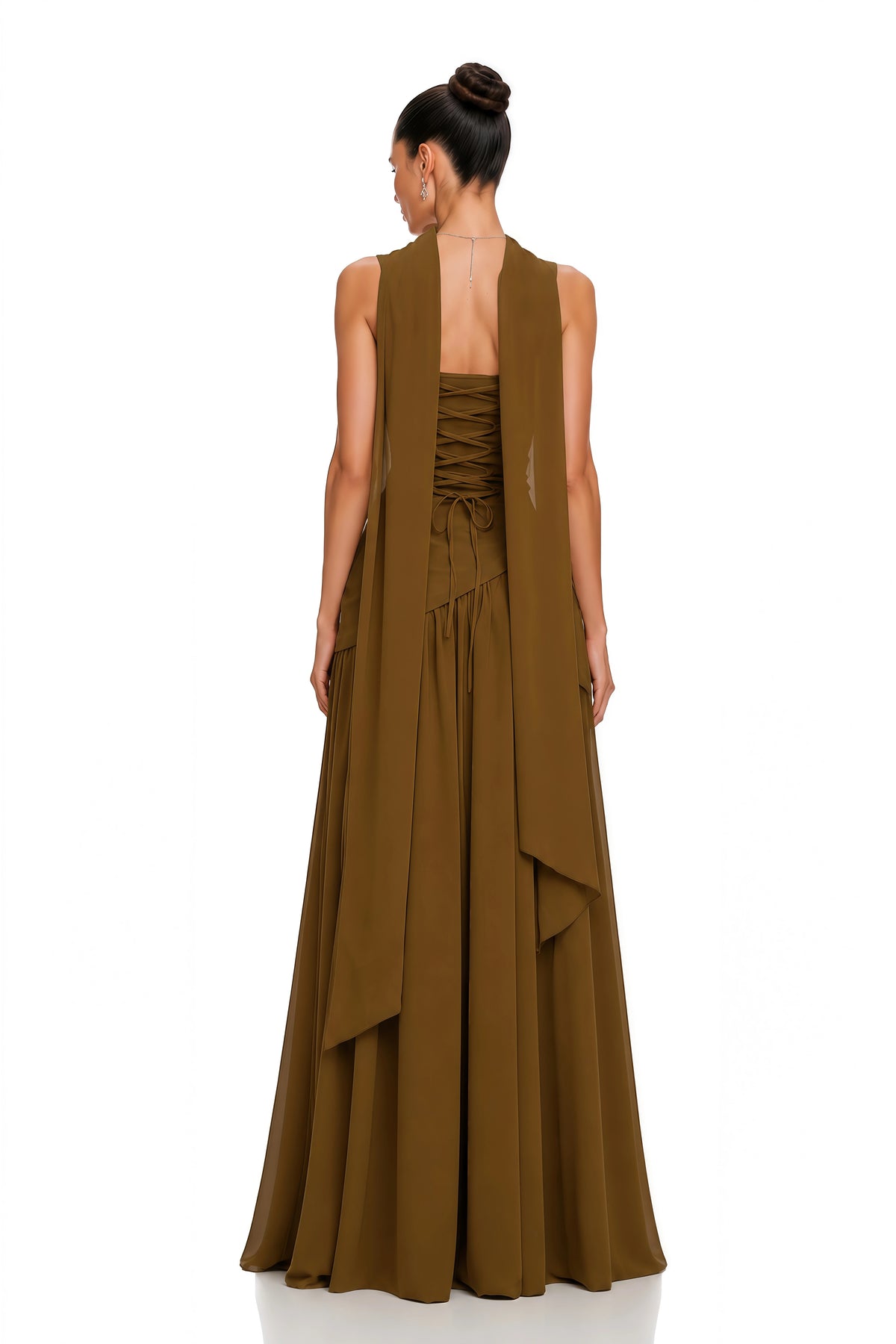 Sidonie Atrovirens Asymmetrical Maxi Gown Without Gloves