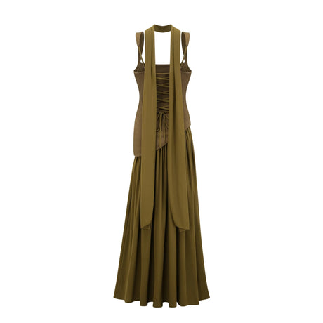 Vanessa Atrovirens Asymmetrical Maxi Gown (Without Gloves)