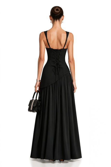 Roberta Black Asymmetrical Maxi Gown