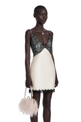Sidonie Khaki VNeck Lace Satin Mini Dress