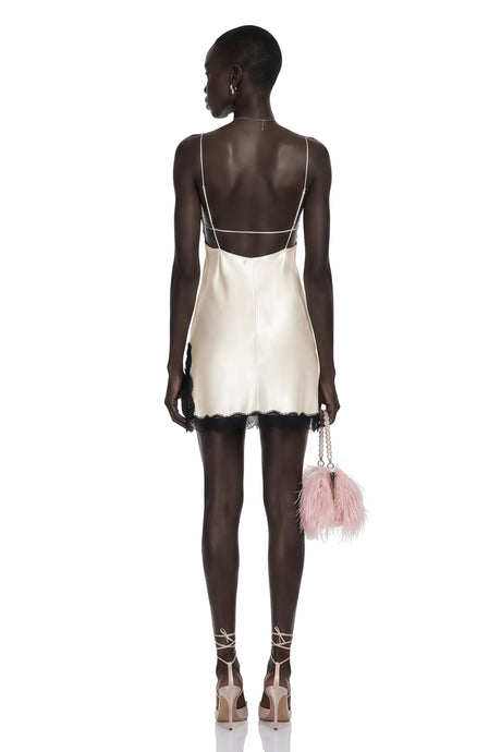 Colette Mini Dress Khaki V-Neck Lace Satin