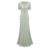 Siena shirred crochetknit maxi dress