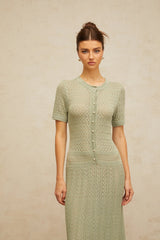Siena shirred crochetknit maxi dress