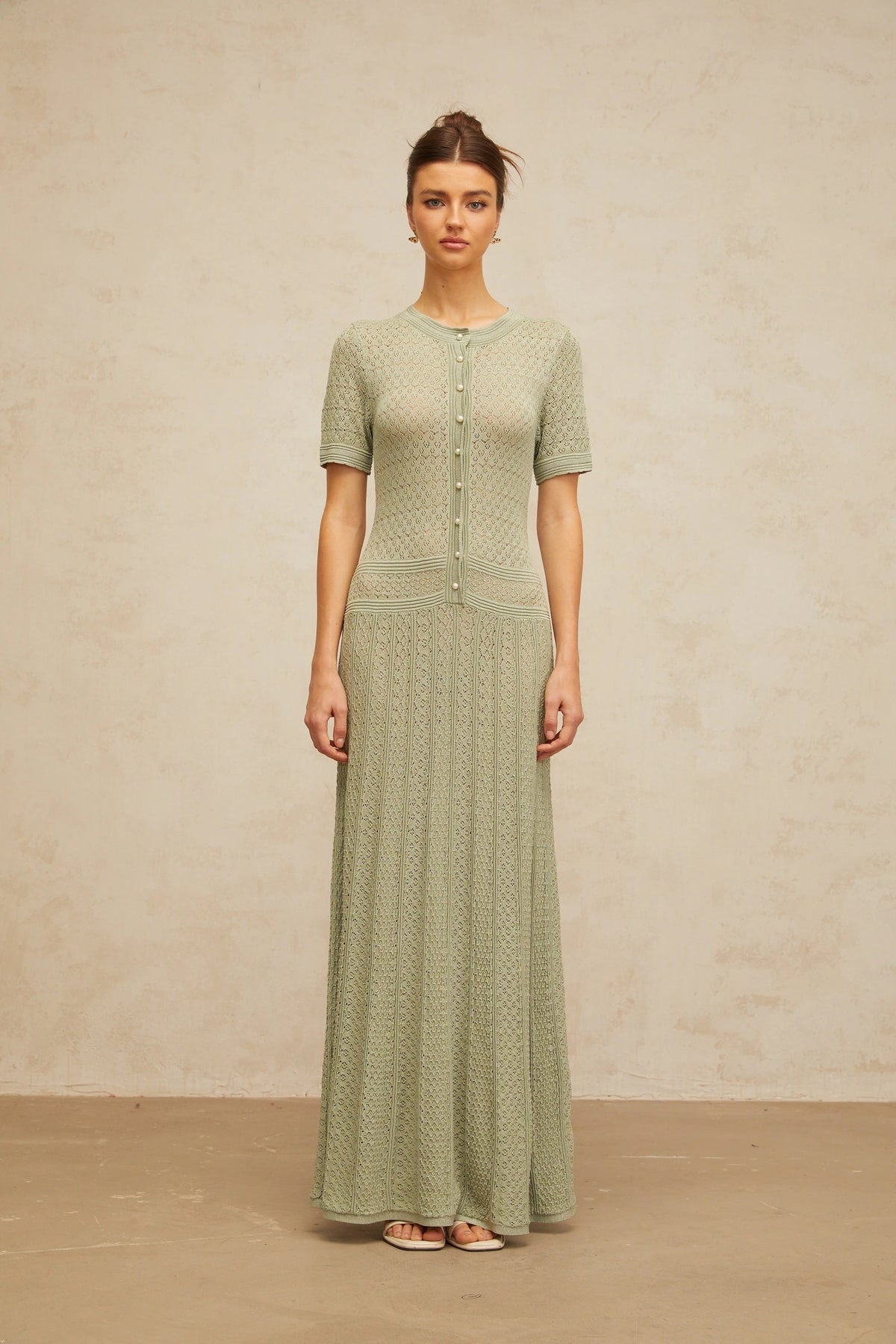 Siena shirred crochetknit maxi dress