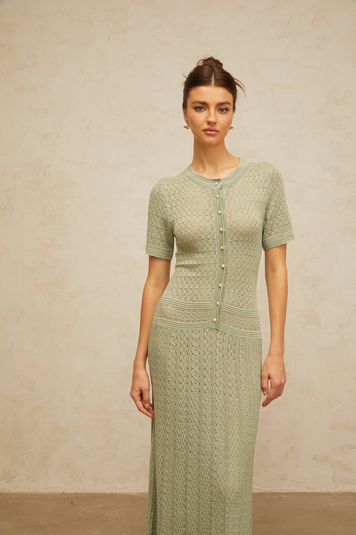 Siena shirred crochetknit maxi dress