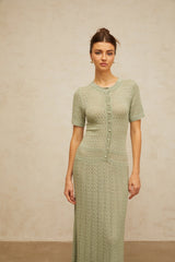 Siena shirred crochetknit maxi dress