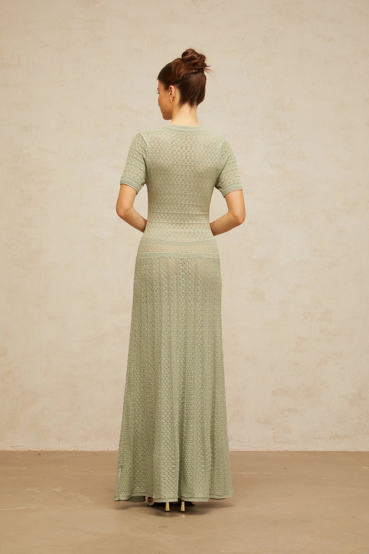 Siena shirred crochetknit maxi dress